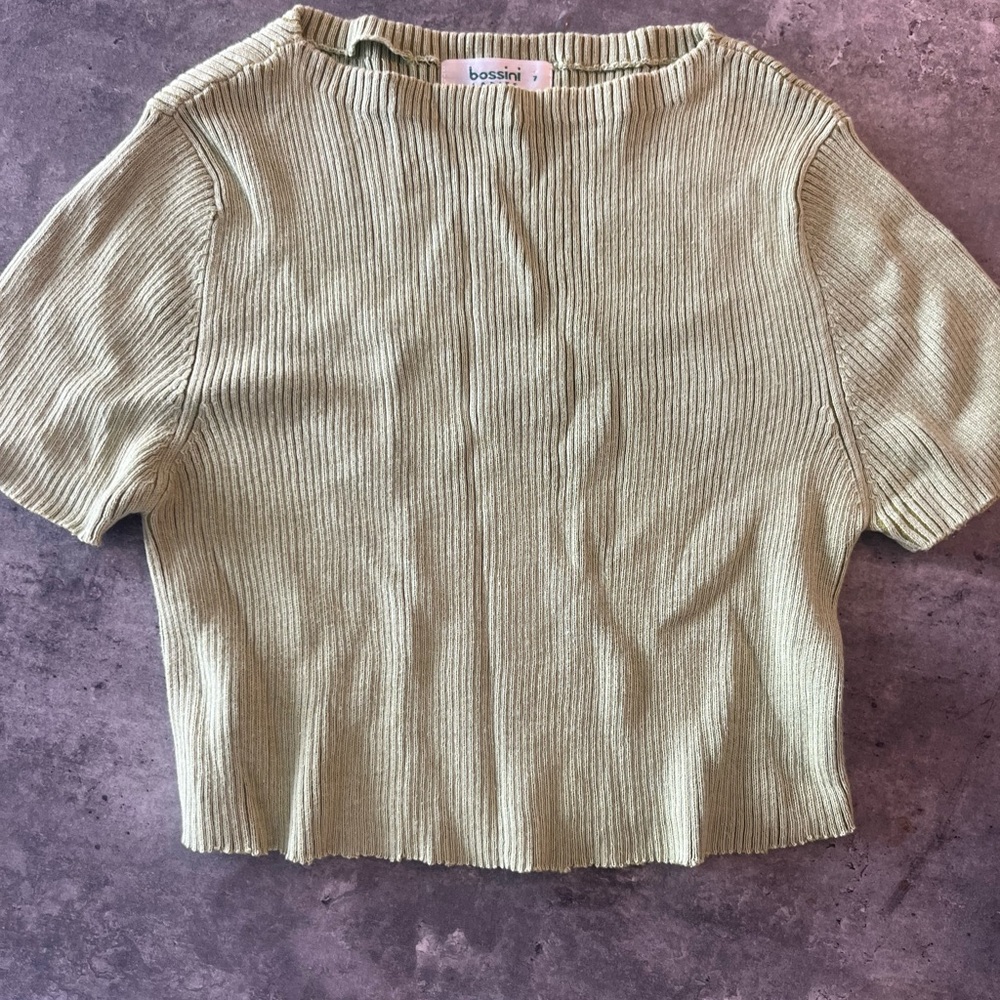 Bossini Olive Ribbed Short Sleeve Top